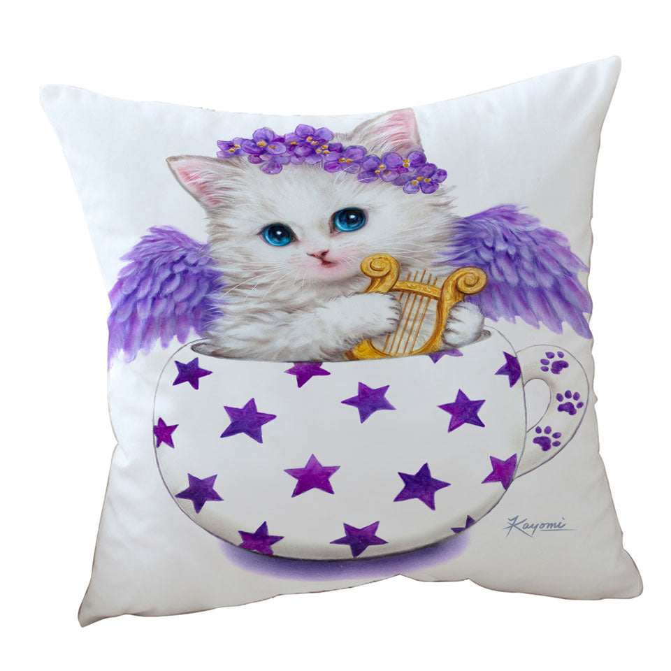 Cat Art Drawings the Cup Kitty Harp Angel Cushion Cover