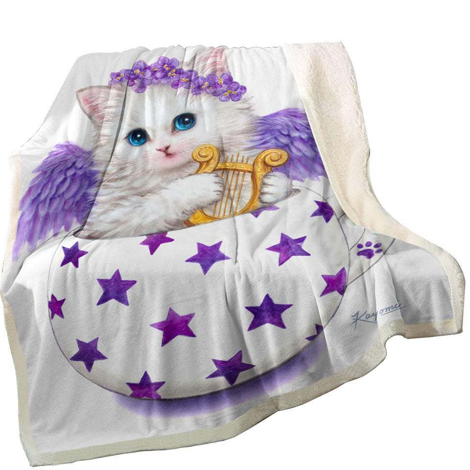 Cat Art Drawings the Cup Kitty Harp Angel Sherpa Blanket