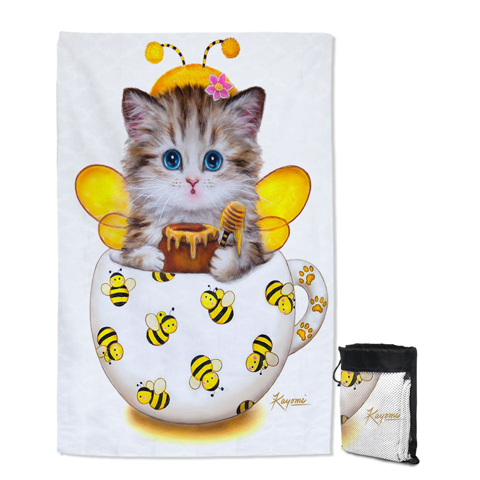 Cat Art Drawings the Cute Cup Kitty Bee Microfiber Towels For Travel