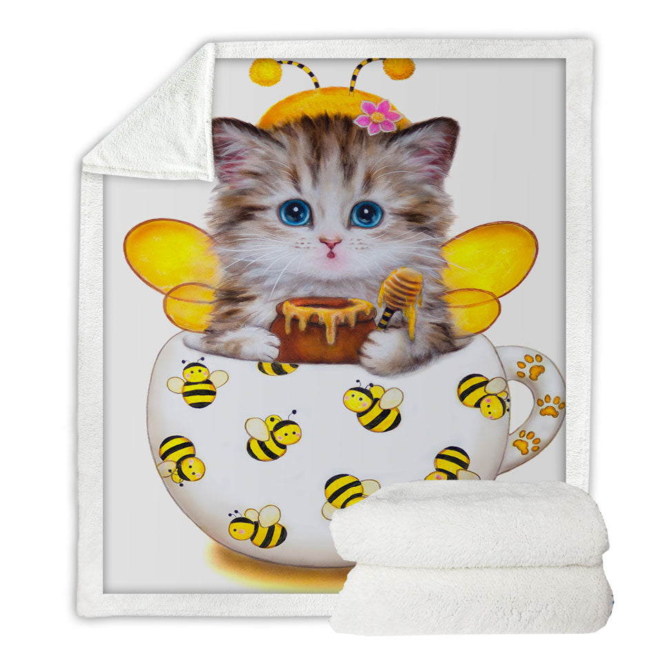 Cat Art Drawings the Cute Cup Kitty Bee Sherpa Blanket