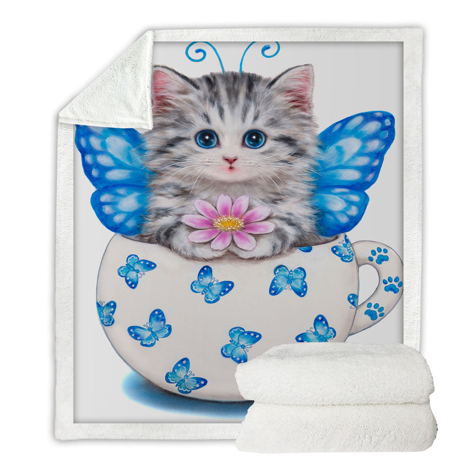Cat Art Drawings the Cute Cup Kitty Butterfly Couch Throws