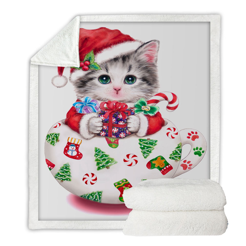 Cat Art Drawings the Cute Cup Kitty Christmas Blankets