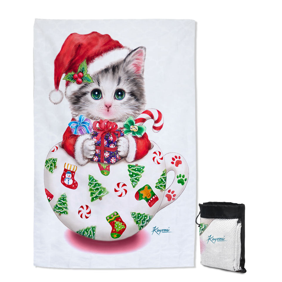 Cat Art Drawings the Cute Cup Kitty Christmas Giant Beach Towel