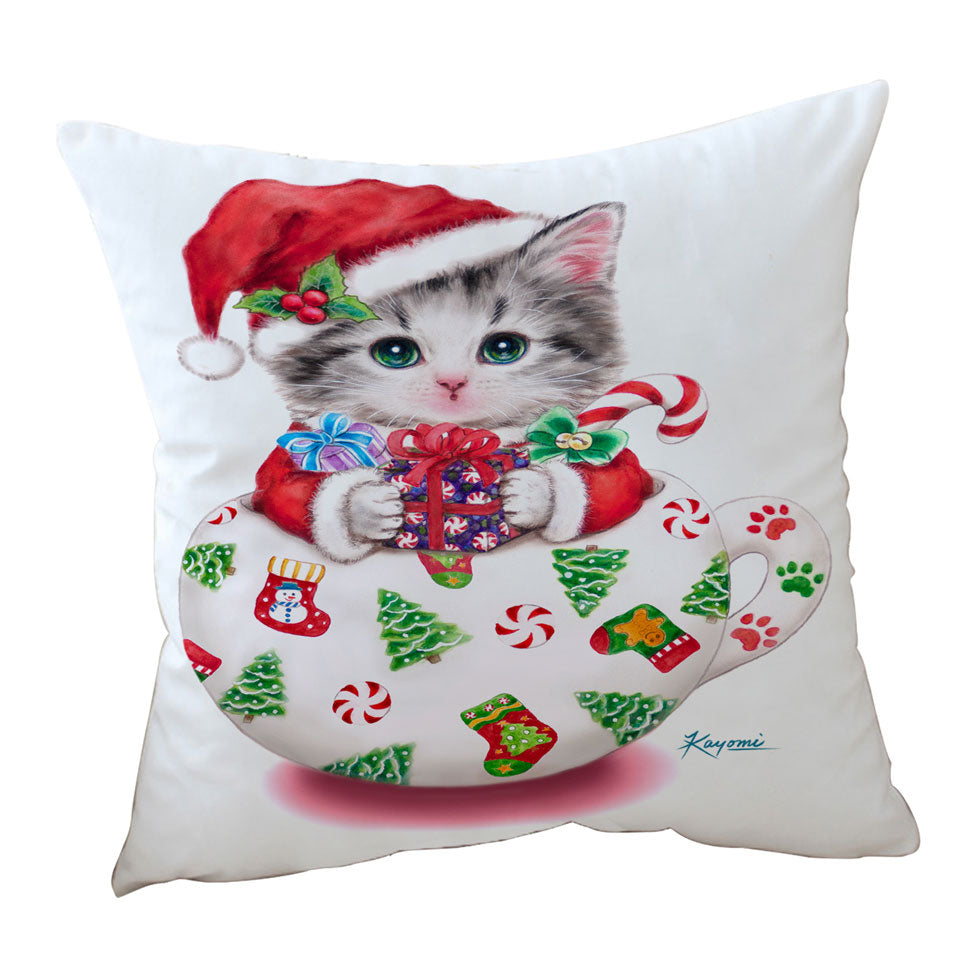 Cat Art Drawings the Cute Cup Kitty Christmas Sofa Pillows and Cushions
