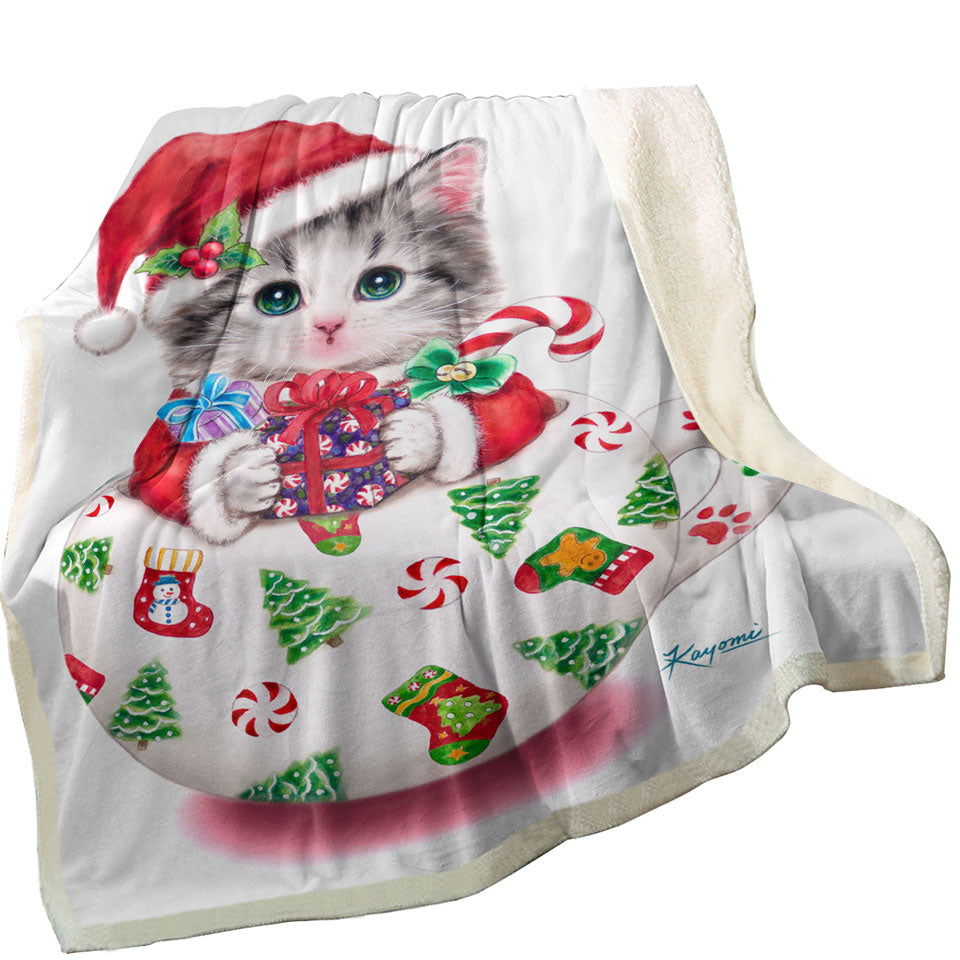 Cat Art Drawings the Cute Cup Kitty Christmas Throws