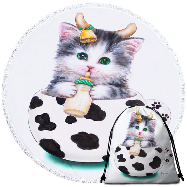 Cat Art Drawings the Cute Cup Kitty Cow Beach Towels and Bags Set