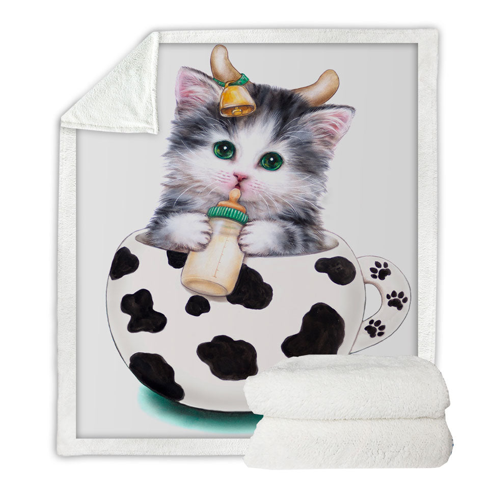 Cat Art Drawings the Cute Cup Kitty Cow Sherpa Blanket