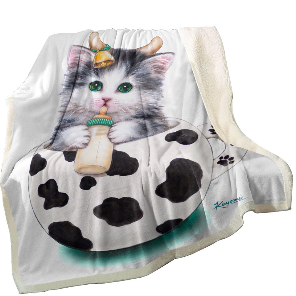 Cat Art Drawings the Cute Cup Kitty Cow Throw Blanket