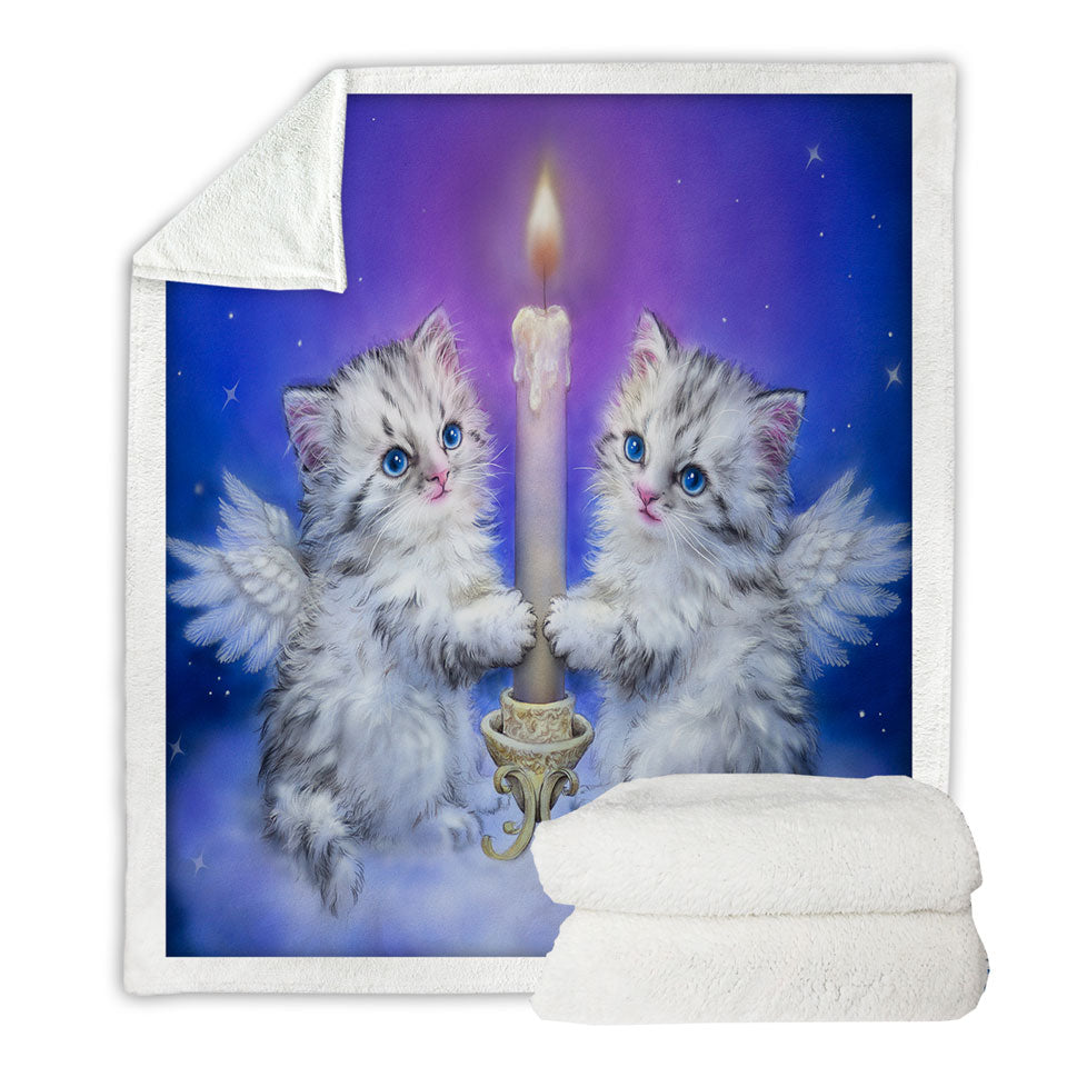 Cat Art Fleece Blankets for Kids Dream Candle Angel Kittens