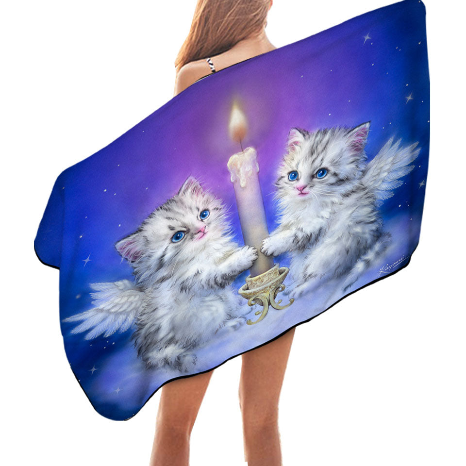 Cat Art Pool Towels for Kids Dream Candle Angel Kittens