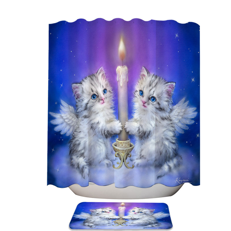 Cat Art Shower Curtains for Kids Dream Candle Angel Kittens