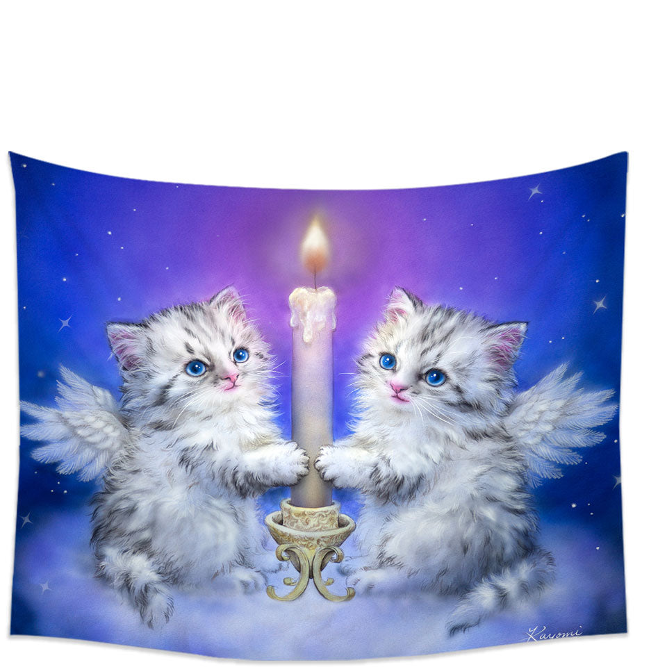 Cat Art Tapestry Prints for Kids Dream Candle Angel Kittens