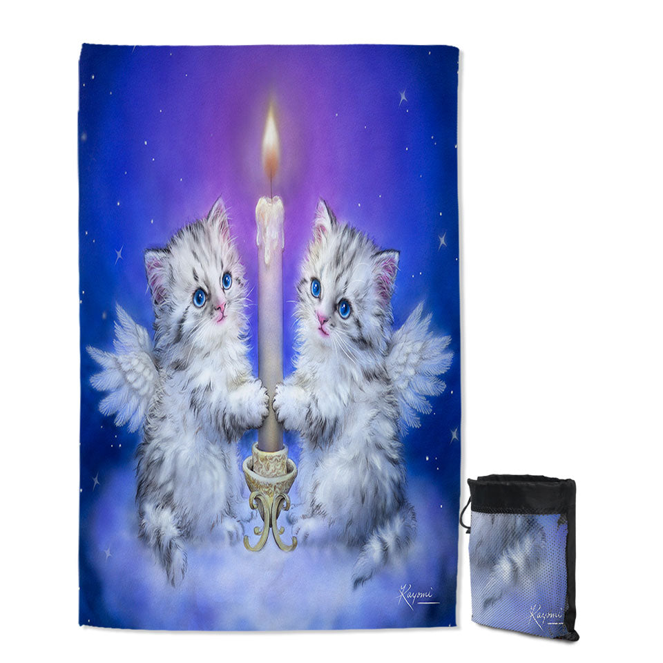 Cat Art Thin Beach Towels for Kids Dream Candle Angel Kittens