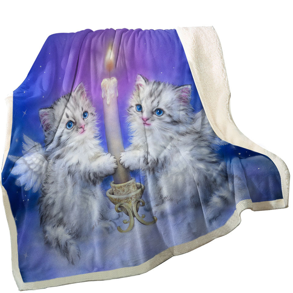 Cat Art Throws for Kids Dream Candle Angel Kittens