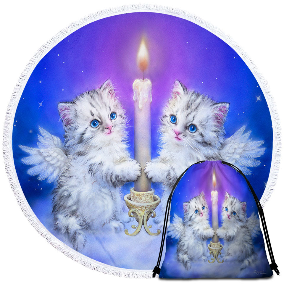 Cat Art Unique Beach Towels for Kids Dream Candle Angel Kittens