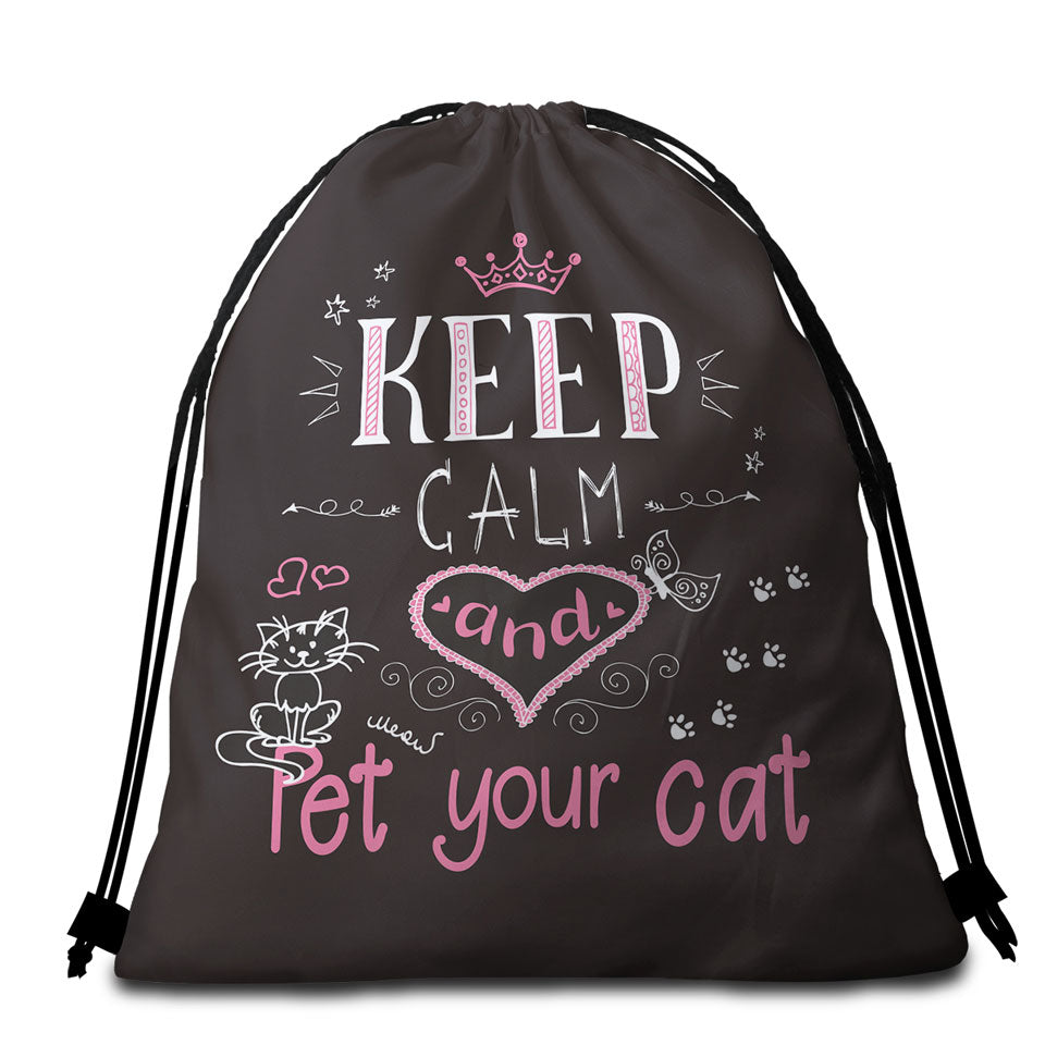 Cat Beach Towel Bags Keep Calm and Pet Your Cat Lovers Quote