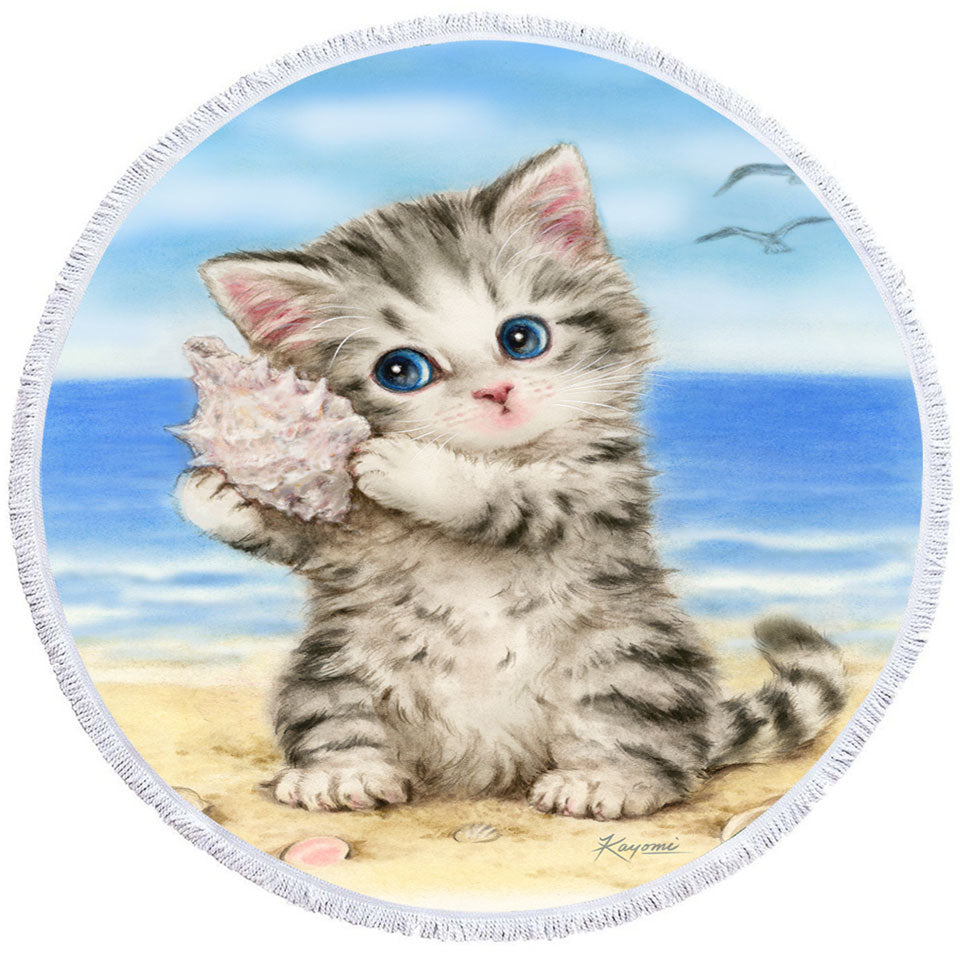 Cat Drawings Cute Best Beach Towels Grey Kitten at the Beach