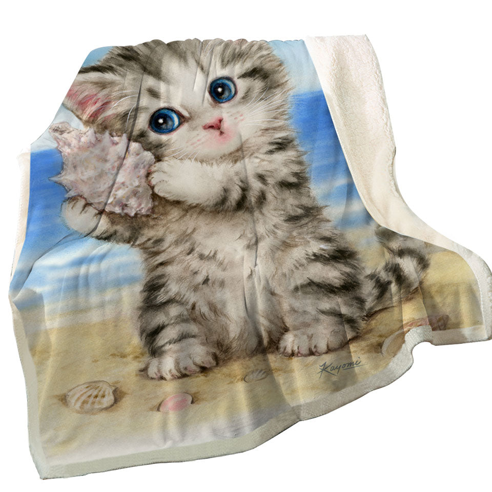 Cat Drawings Cute Sherpa Throws Grey Kitten at the Beach