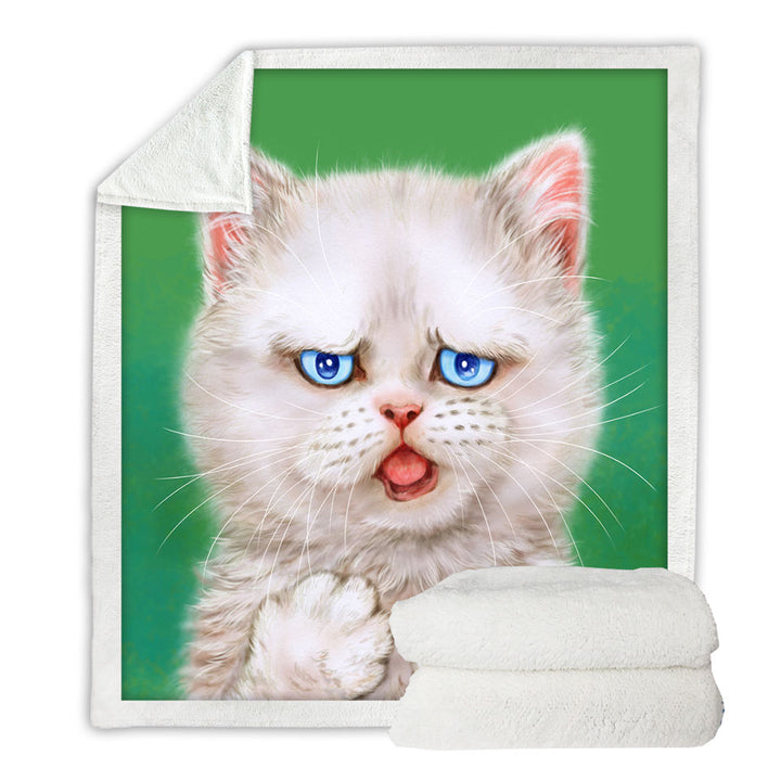 Cat Drawings Throw Blanket with Innocent White Kitten