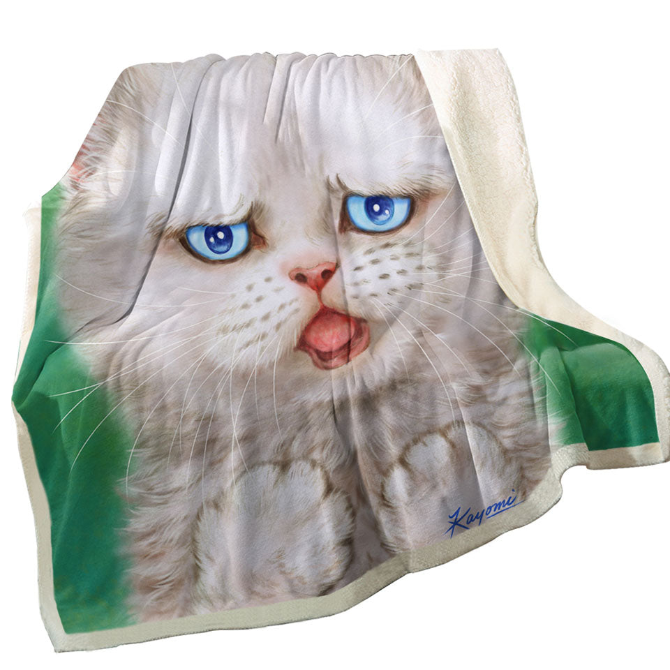 Cat Drawings Throws with Innocent White Kitten