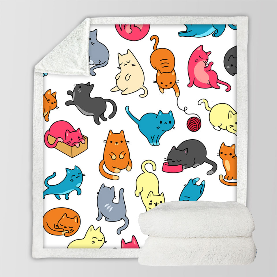 Cat Fleece Blankets of Multi Colored Cats Drawings