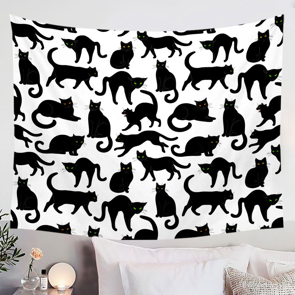 Cat Home Wall Decor Multi Colored Eyes Black Cat Pattern