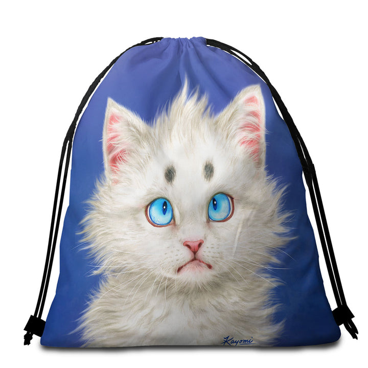 Cat Painting Lovely White Kitten Beach Towels and Bags Set