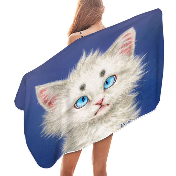 Cat Painting Lovely White Kitten Microfiber Beach Towel