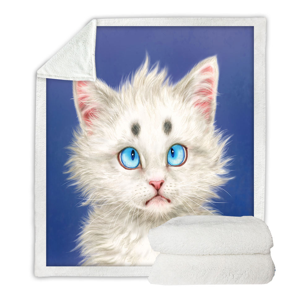 Cat Painting Lovely White Kitten Sherpa Blanket