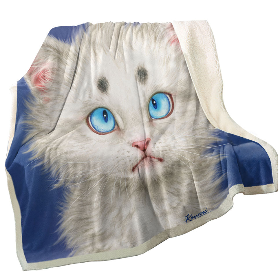 Cat Painting Lovely White Kitten Throw Blanket