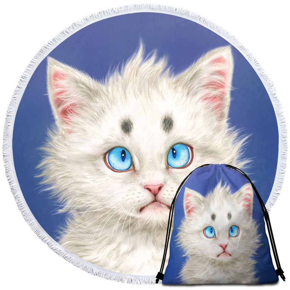 Cat Painting Lovely White Kitten Unusual Beach Towels