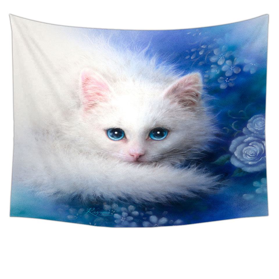 Cat Painting Tapestry Blue Eyes White Lady Kitty