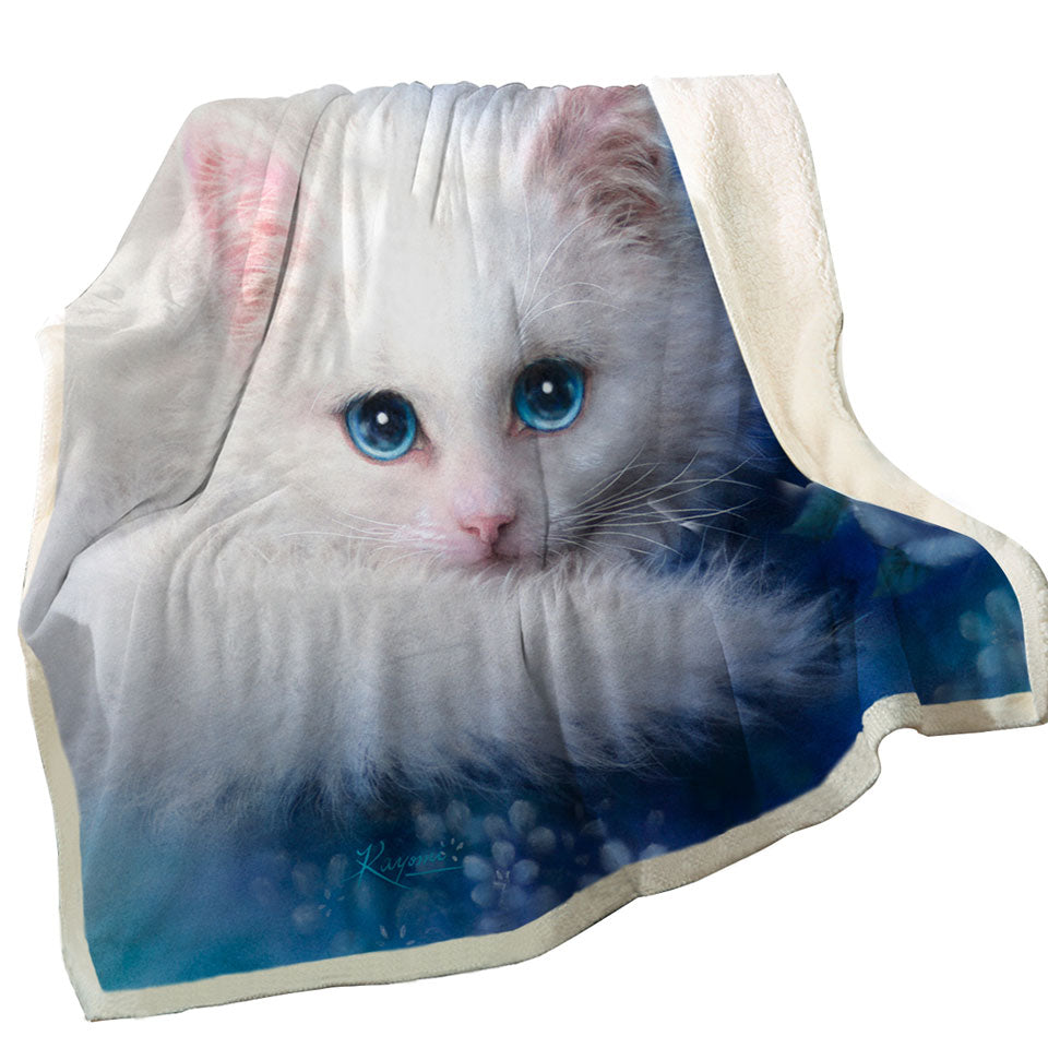 Cat Painting Throw Blanket Blue Eyes White Lady Kitty