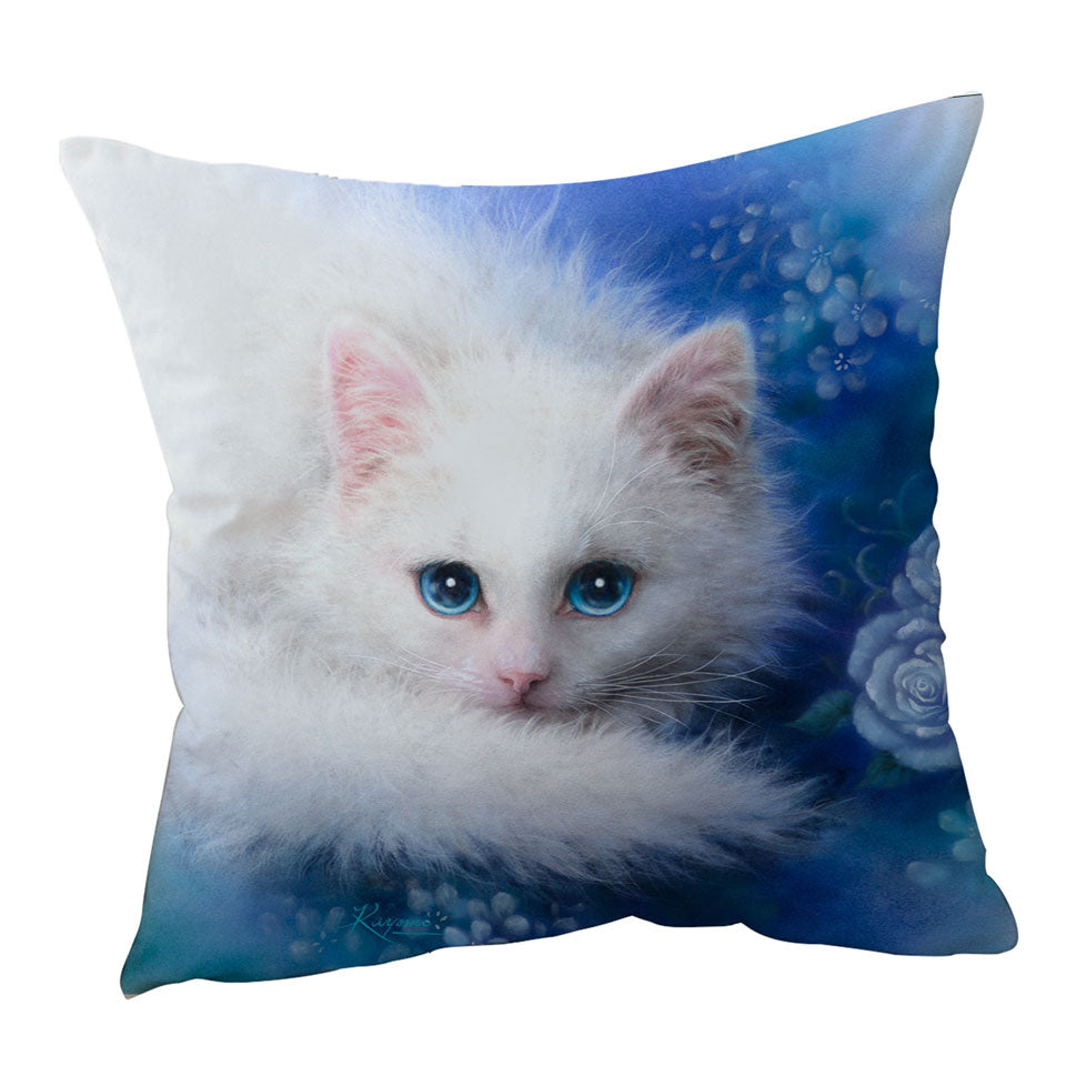 Cat Painting Throw Pillow Blue Eyes White Lady Kitty