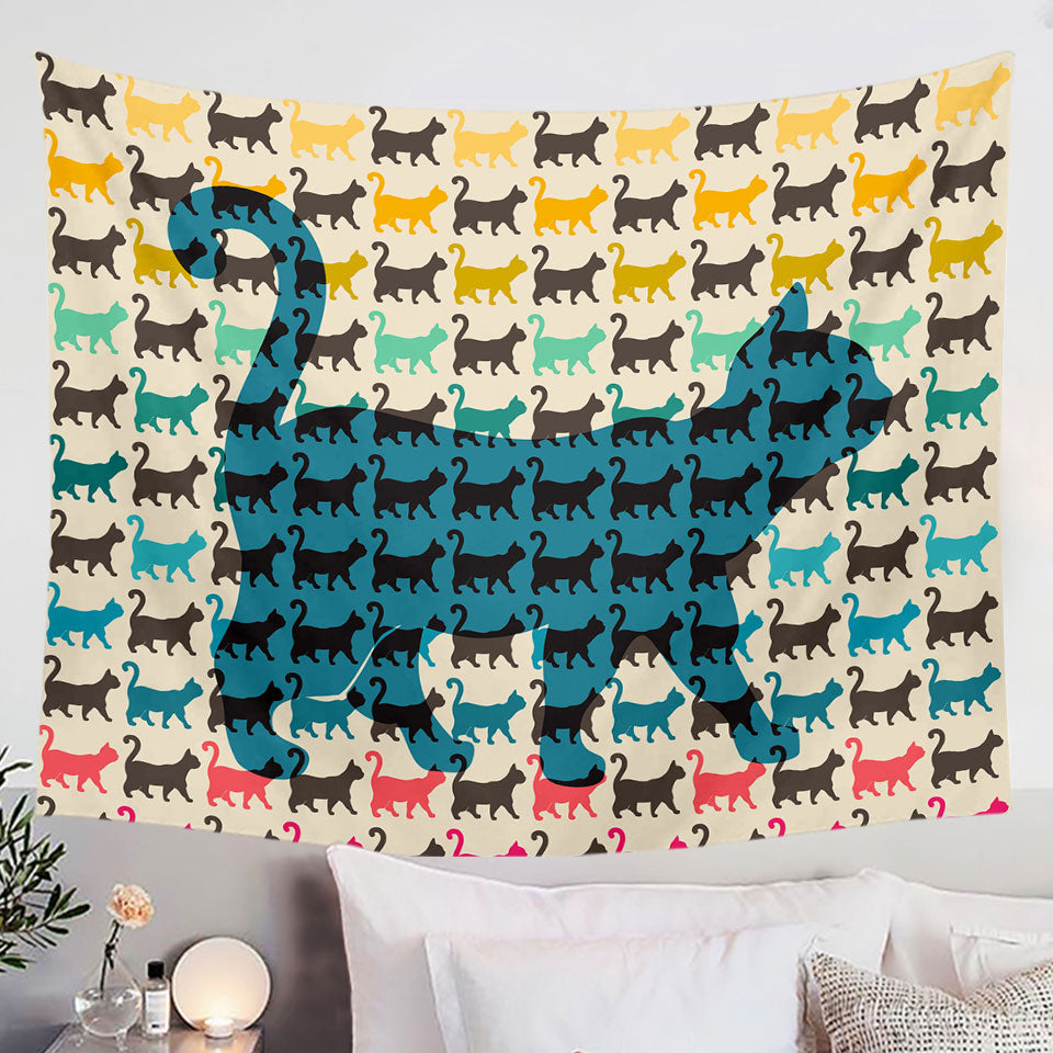 Cat Wall Decor Fabric Tapestry The Cat Multi Colored Cat Pattern