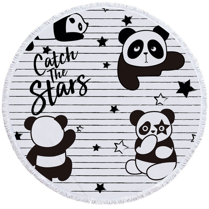 Catch the Stars Cute Panda Funny Beach Towels