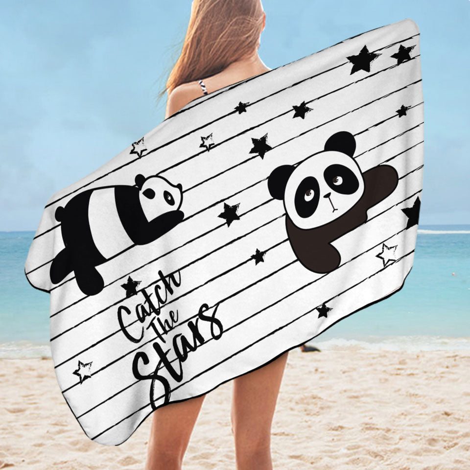 Catch the Stars Cute Panda Kids Beach Towels
