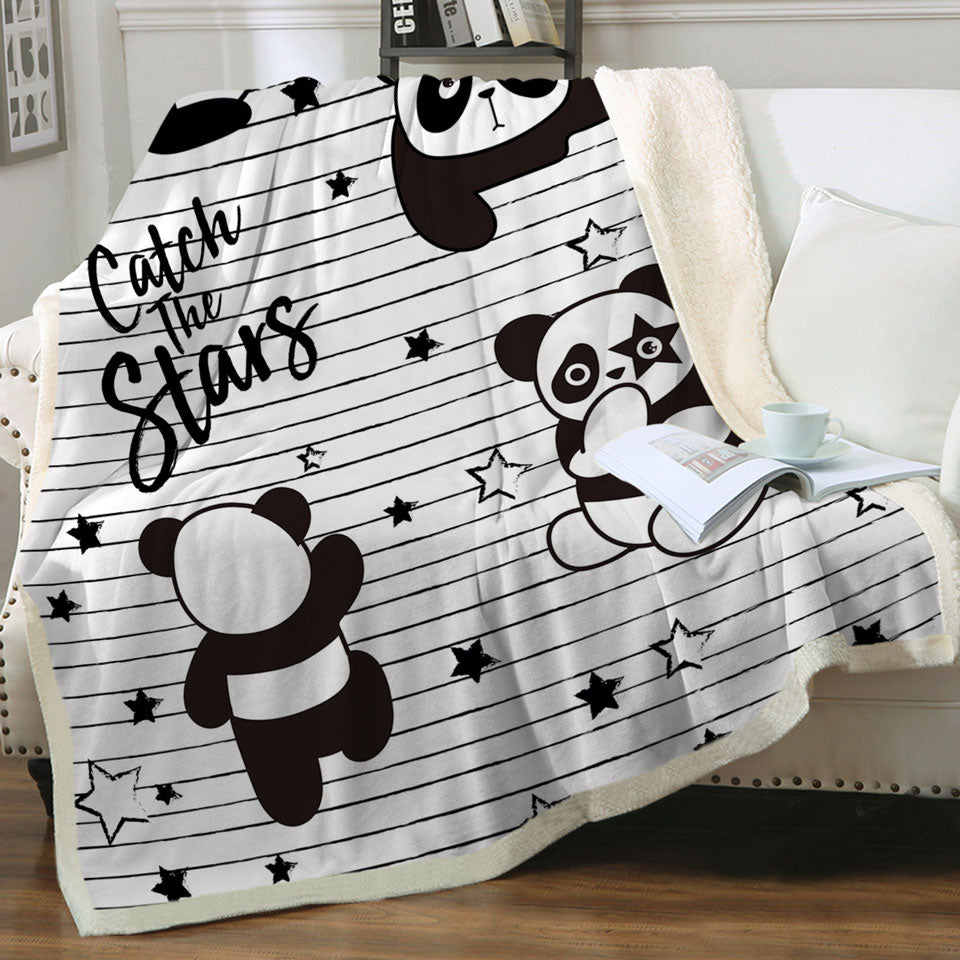 Catch the Stars Cute Panda Kids Throw Blanket