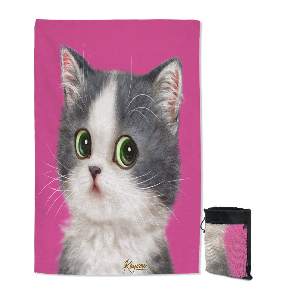 Cats Art Adorable Shy Kitten Over Pink Best Beach Towels