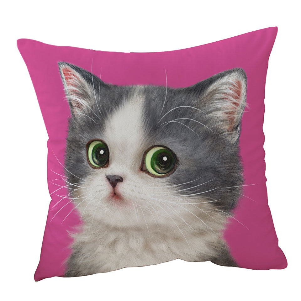 Cats Art Adorable Shy Kitten Over Pink Cushion