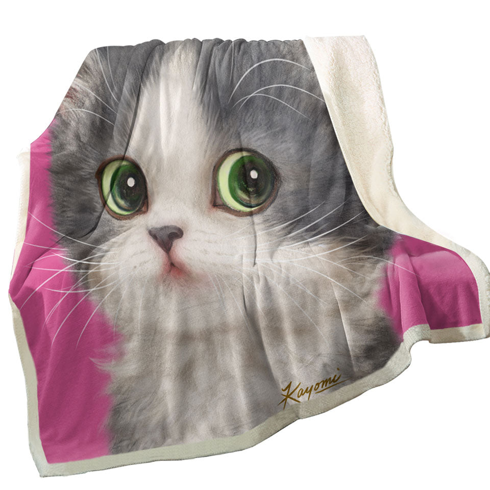 Cats Art Adorable Shy Kitten Over Pink Unique Throws