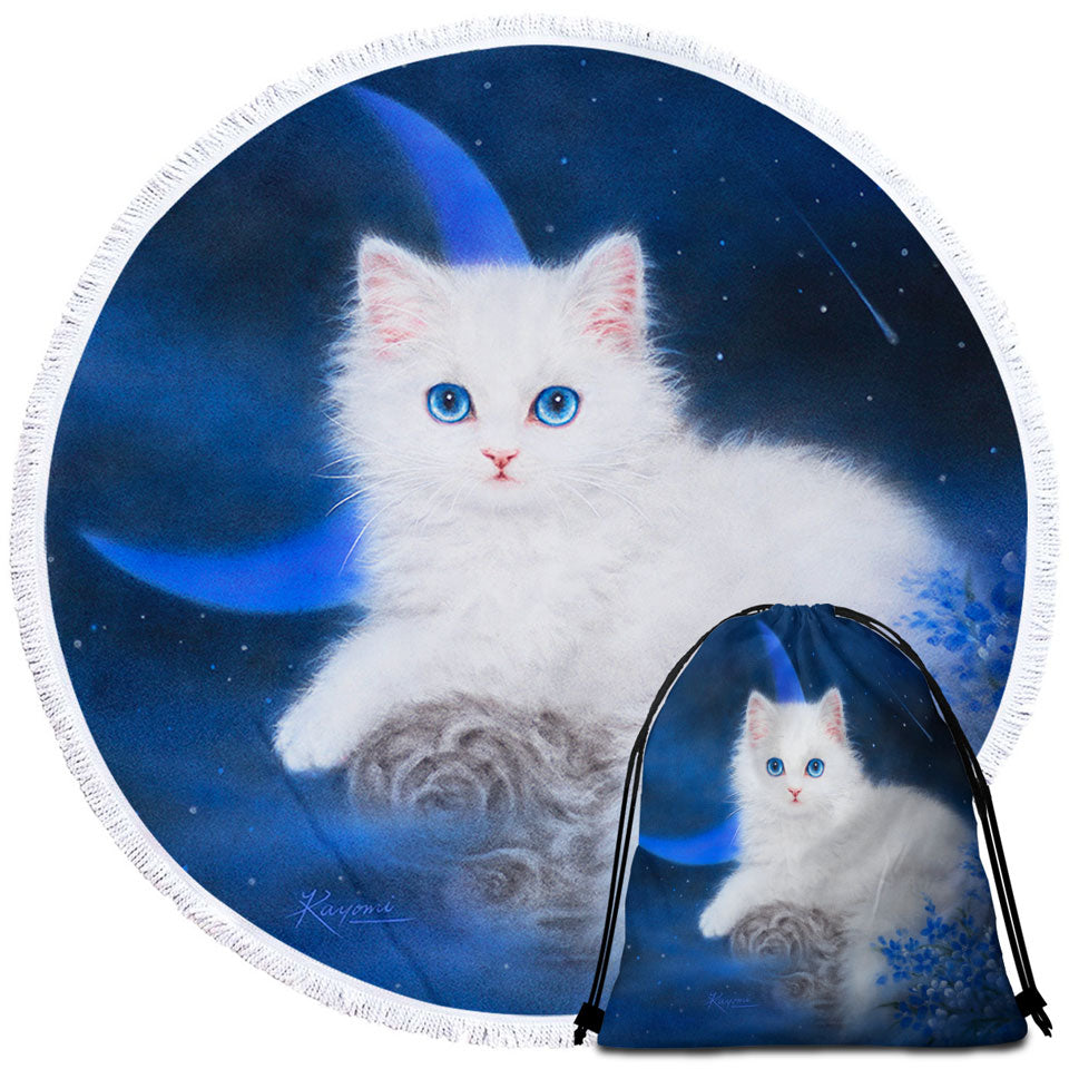 Cats Art Blue Moon Night Kitten Big Beach Towels