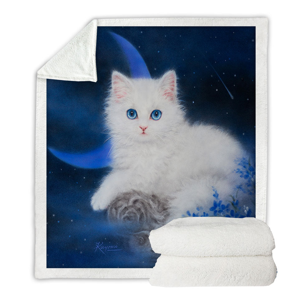 Cats Art Blue Moon Night Kitten Fleece Blankets