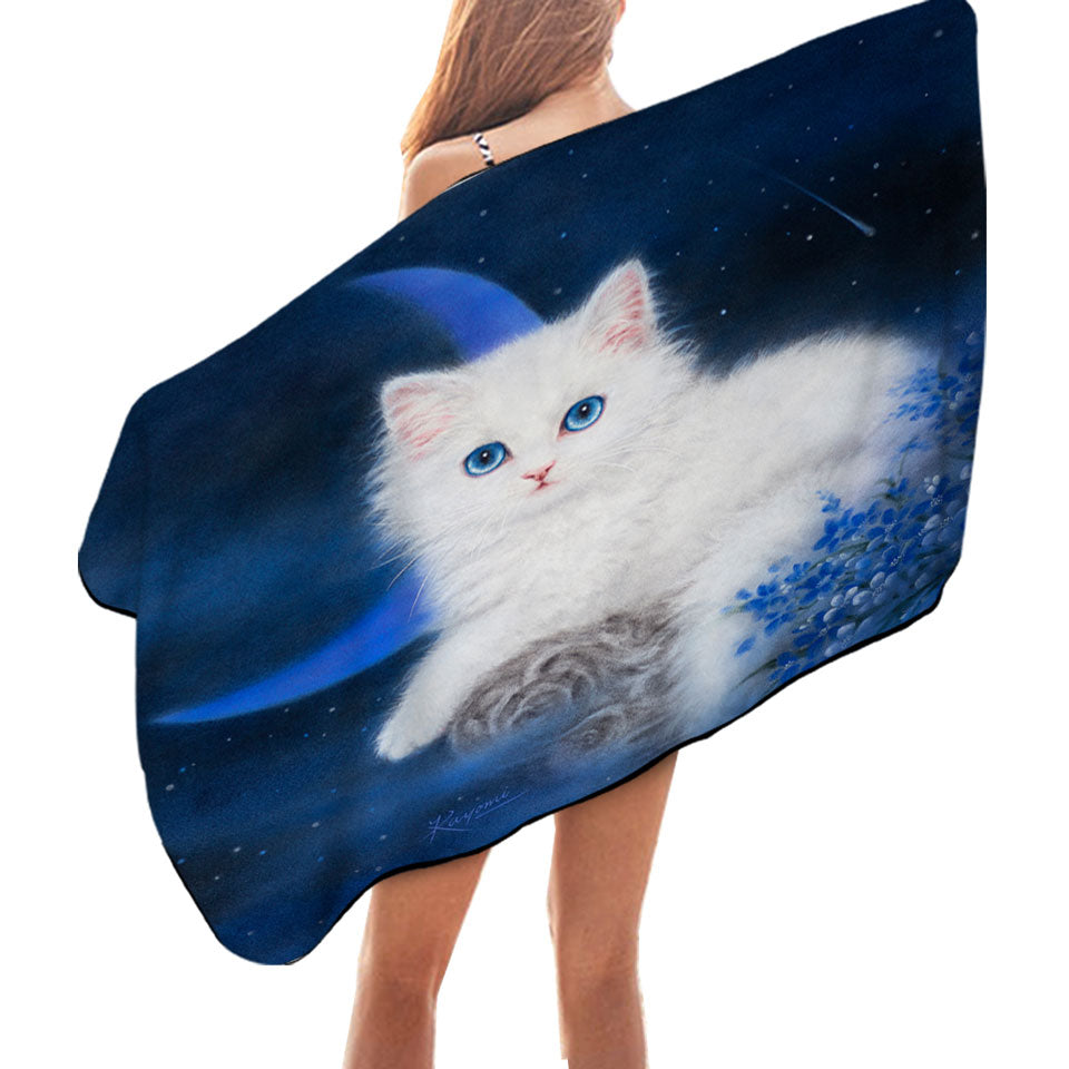 Cats Art Blue Moon Night Kitten Girls Beach Towels