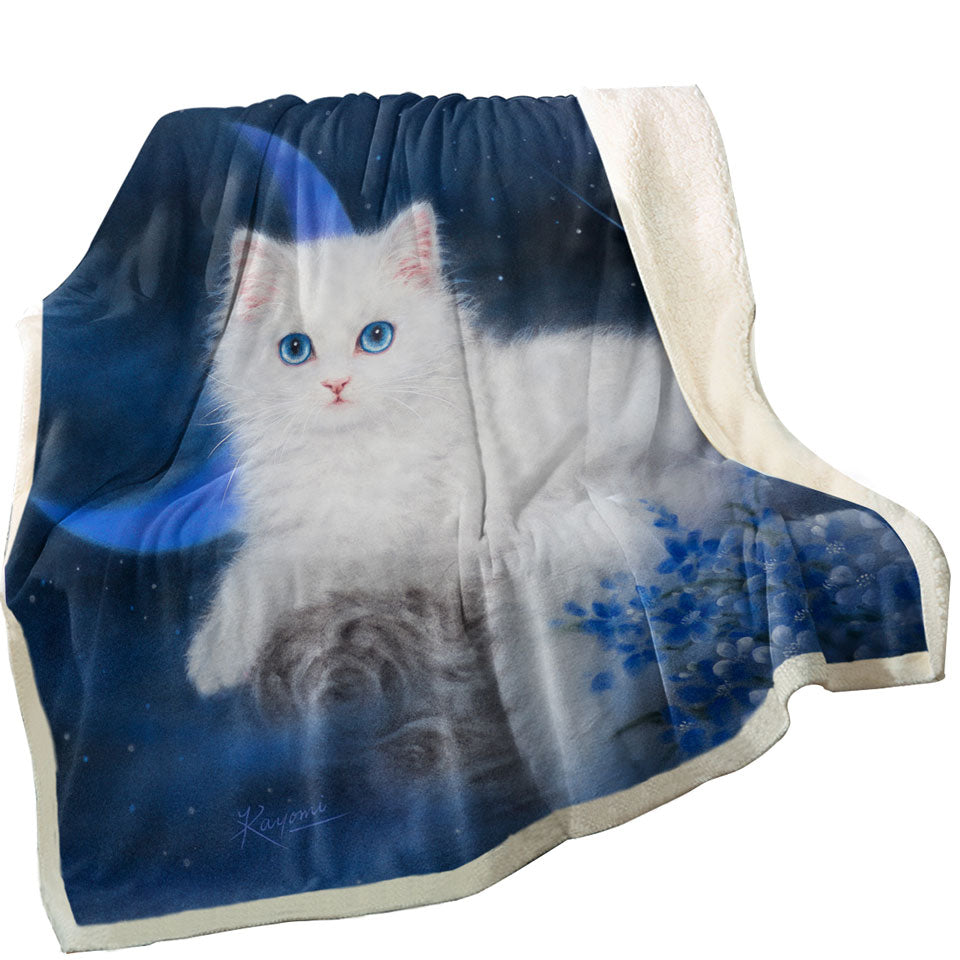 Cats Art Blue Moon Night Kitten Lightweight Blankets