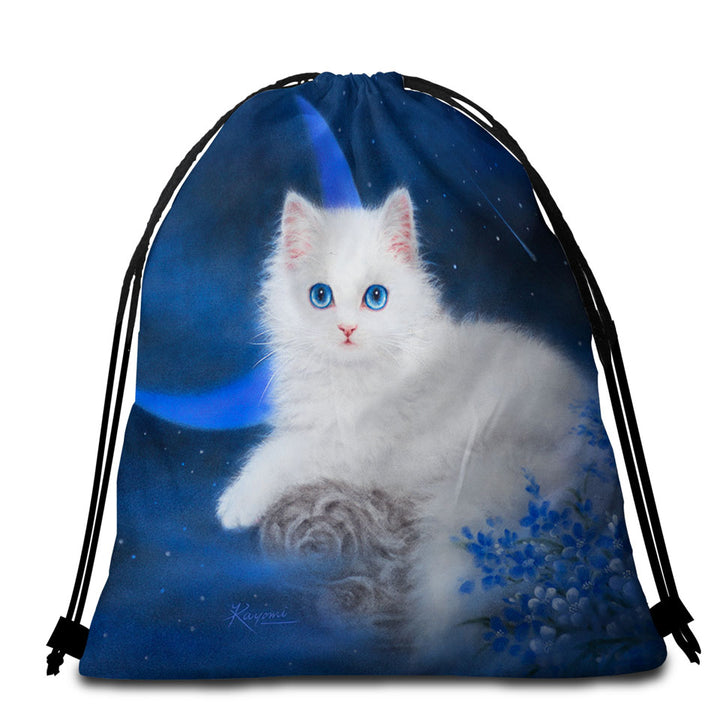 Cats Art Blue Moon Night Kitten Packable Beach Towel