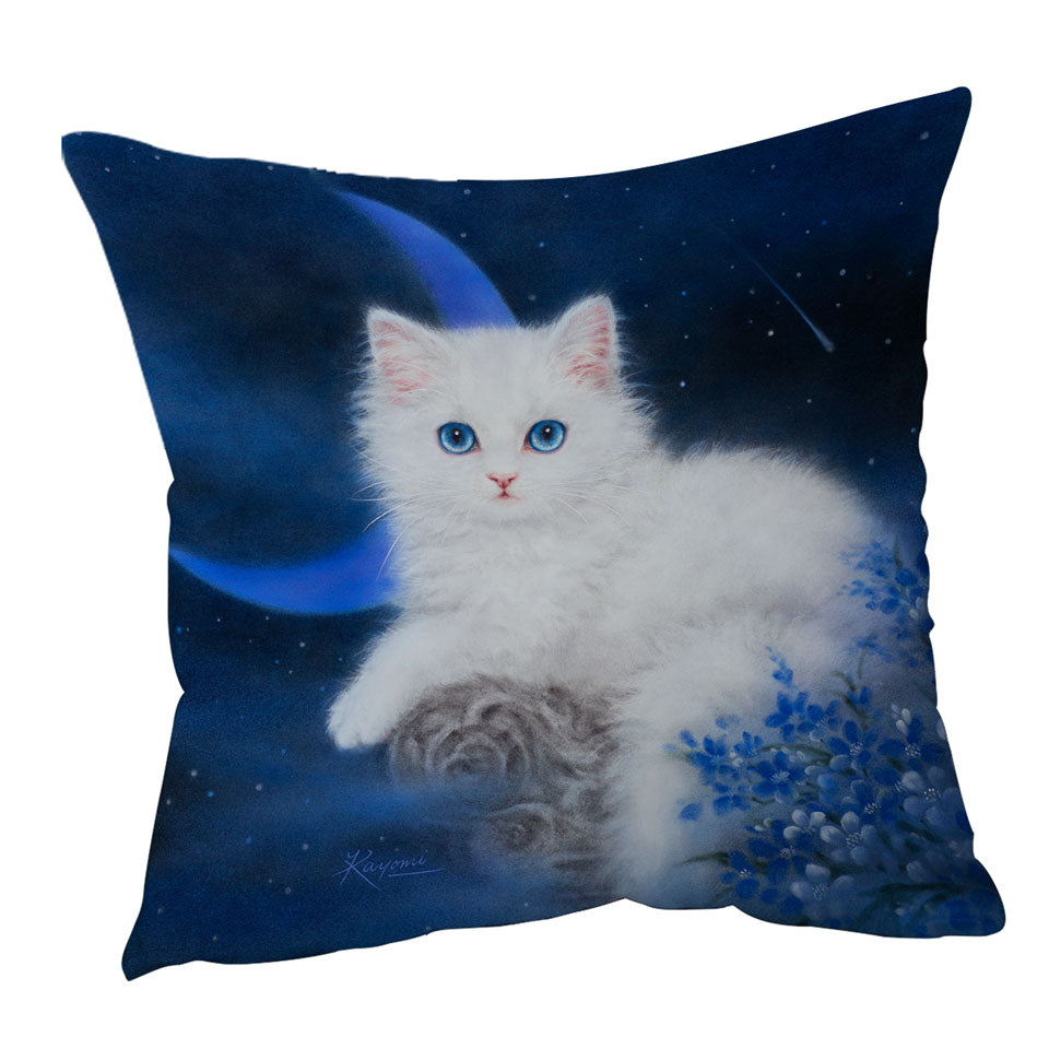 Cats Art Blue Moon Night Kitten Sofa Cushion and Pillow