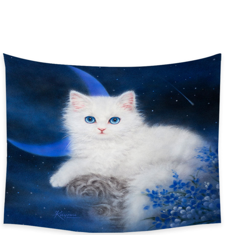 Cats Art Blue Moon Night Kitten Tapestry Wall Hanging