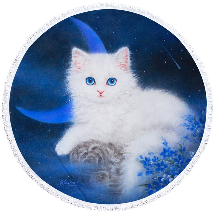 Cats Art Blue Moon Night Kitten Unique Beach Towels