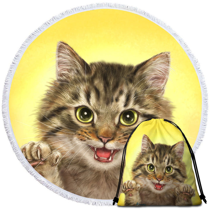 Cats Art Designs Claws Out Kitten Beach Towels and Bags Set